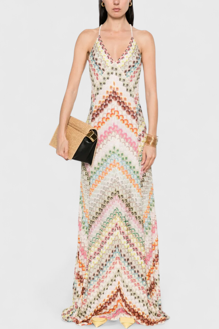 Vestido largo de crochet multicolor