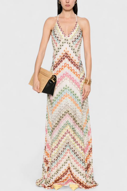 Vestido largo de crochet multicolor