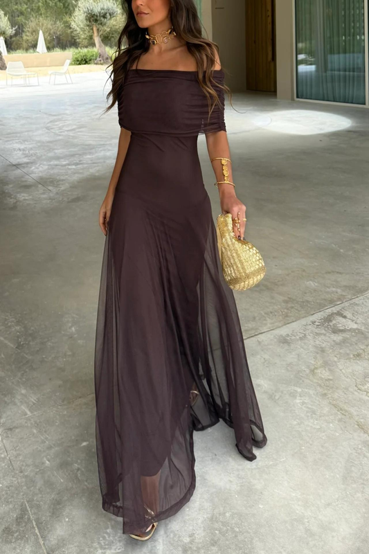 Vestido largo asimétrico de malla