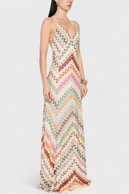 Vestido largo de crochet multicolor