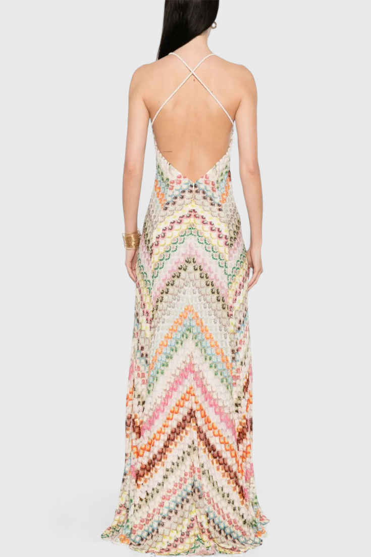 Vestido largo de crochet multicolor