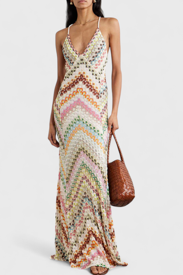 Vestido largo de crochet multicolor